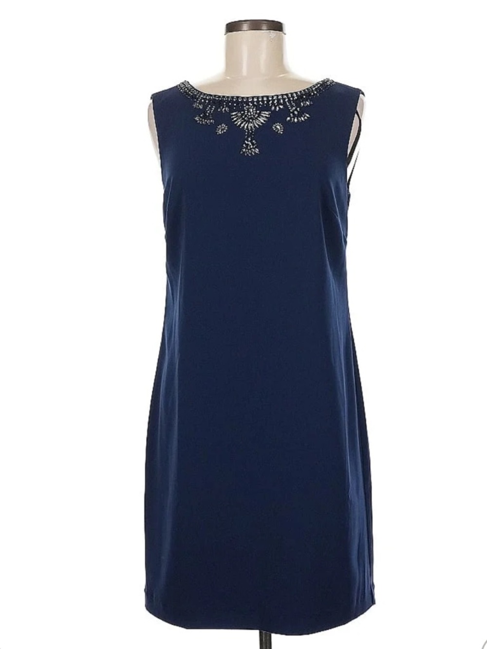 Laundry by Shelli Segal Navy Embellished Sleeveless Shift Dress
